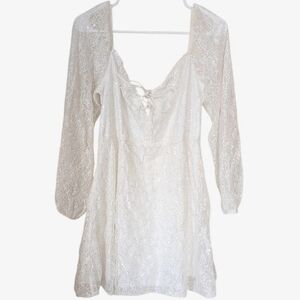 White Lace Sequin Long Sleeve Mini Dress